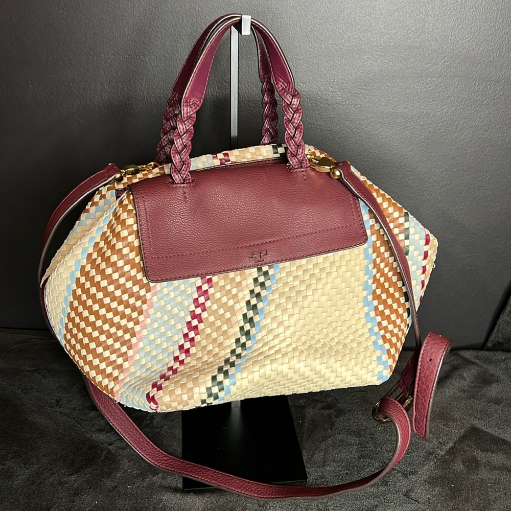 New Tory Burch Half-Moon woven leather Satchel